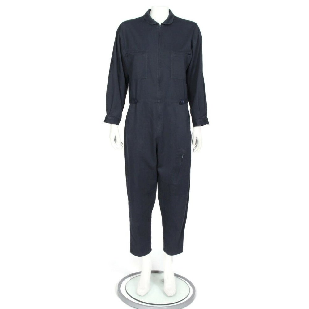 Rivet Utility Womens L Rebel Denim Front-Zip Jumpsuit Blue Long Sleeve - 459